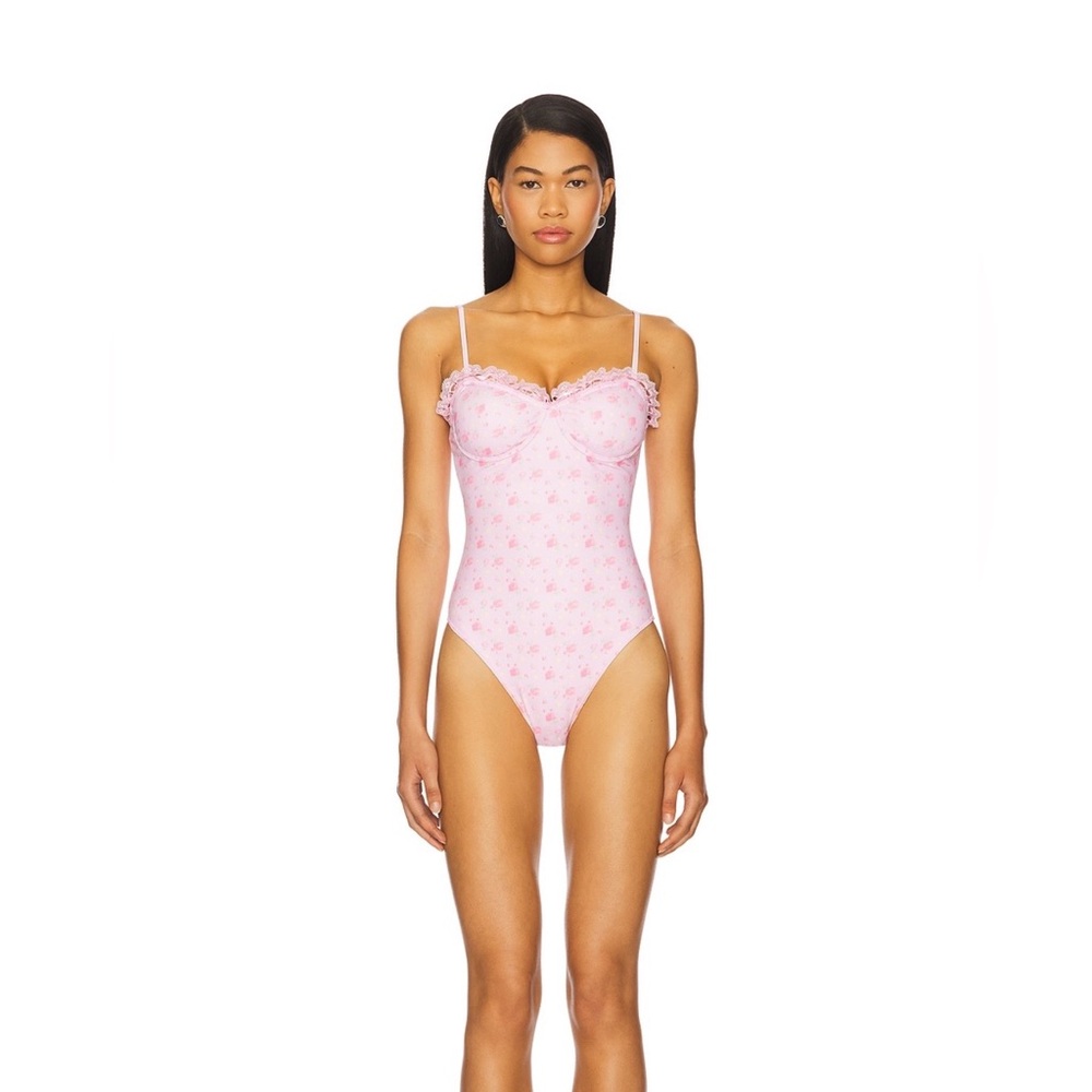 NWT! LoveShackFancy Pink Floral One Piece Swimsuit Size Small